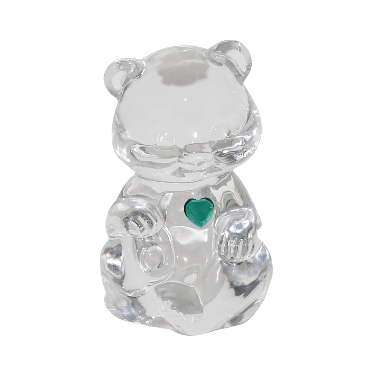 Vintage FENTON Glass Teddy Bear With Green Emerald Heart