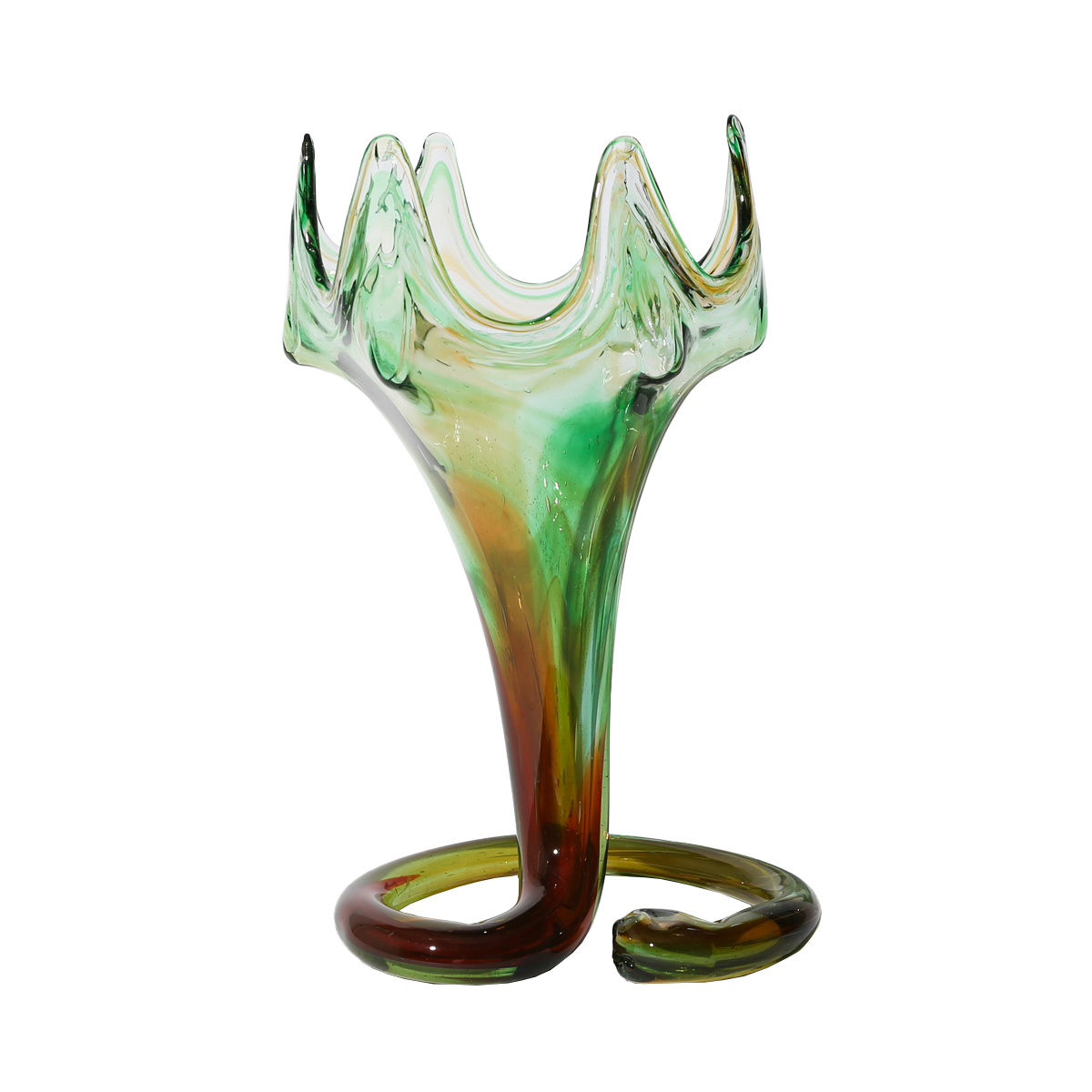 1970&#039;S MidCentury Marano Blown Glass Art Sculpture Trumpet Vase Coil Base