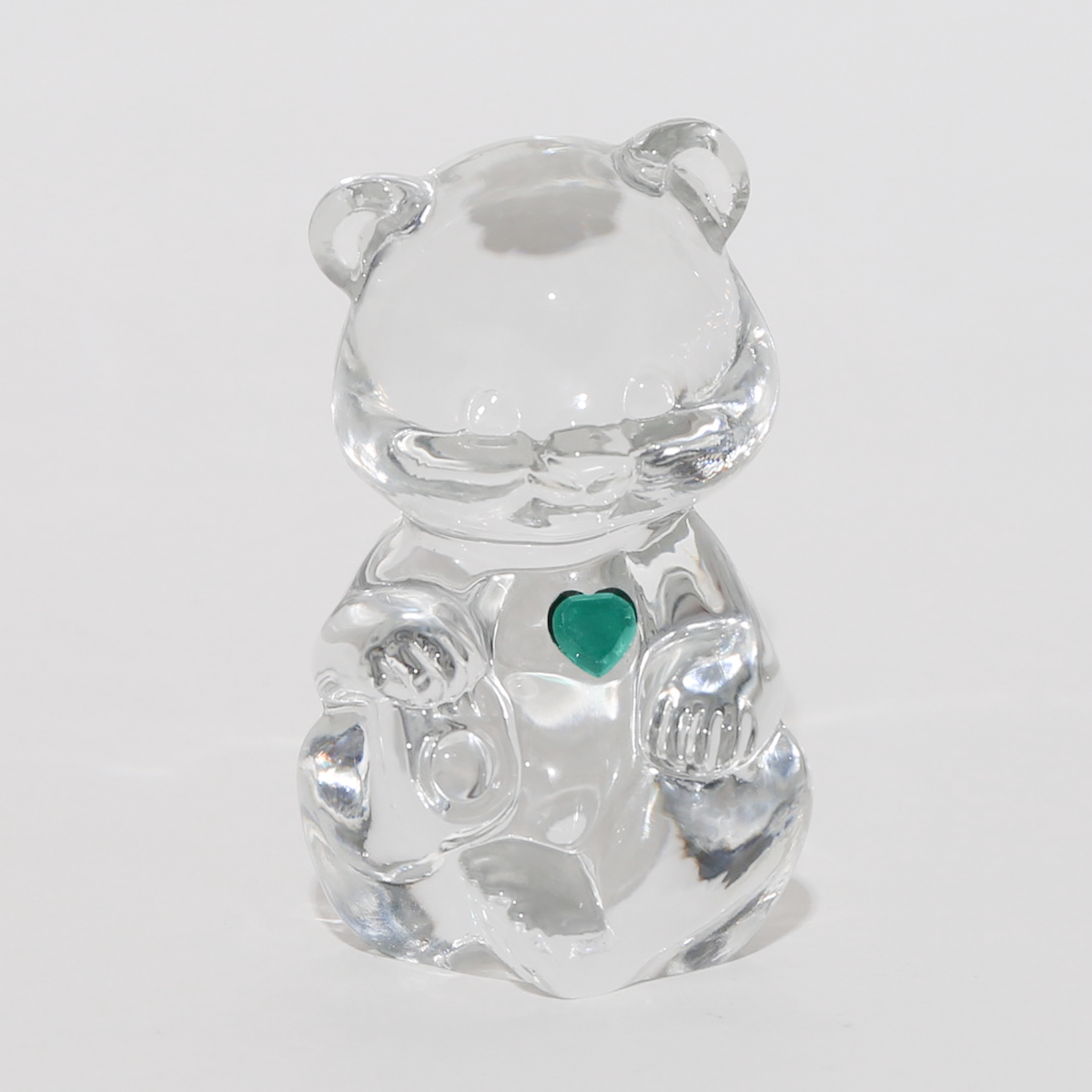 Vintage FENTON Glass Teddy Bear With Green Emerald Heart