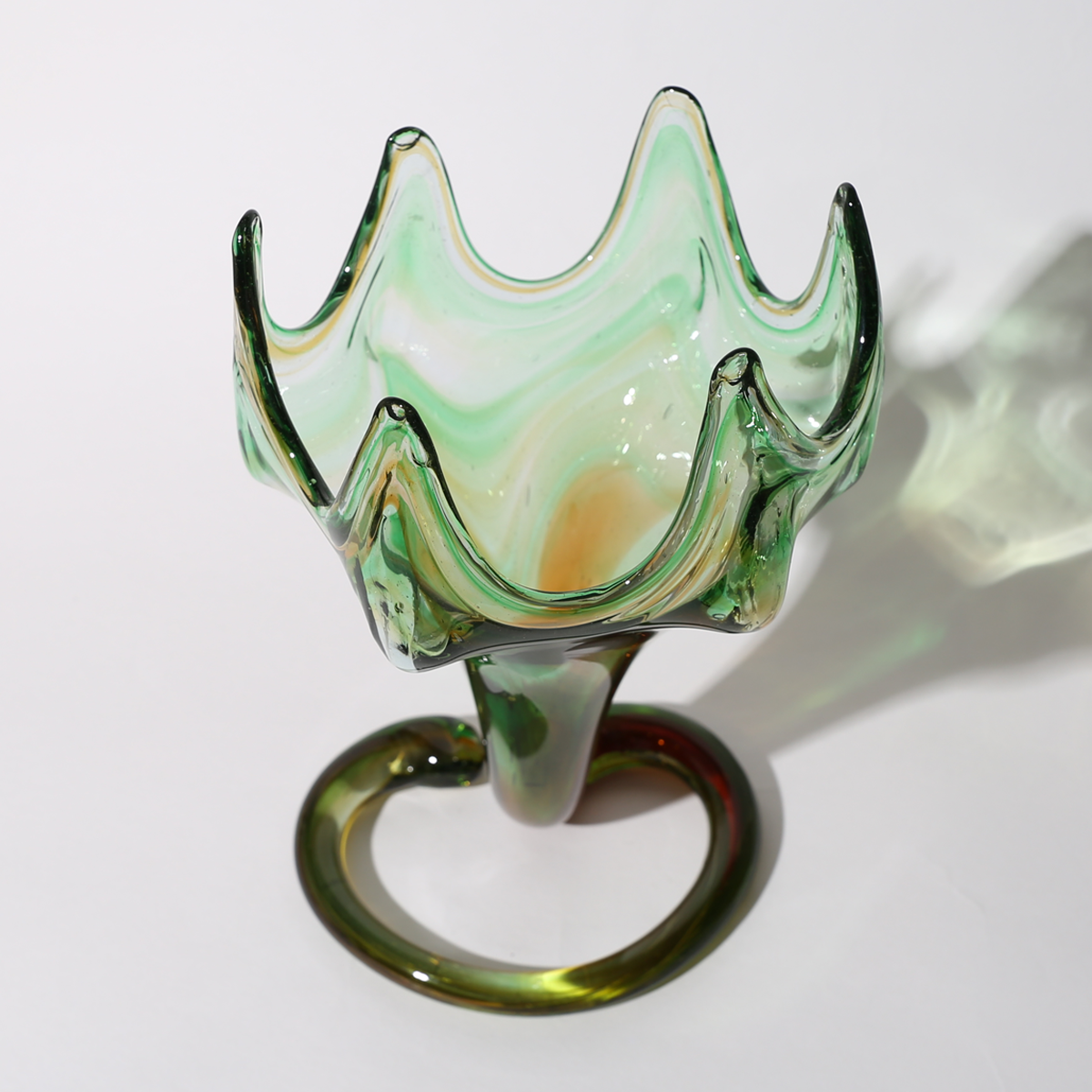1970&#039;S MidCentury Marano Blown Glass Art Sculpture Trumpet Vase Coil Base