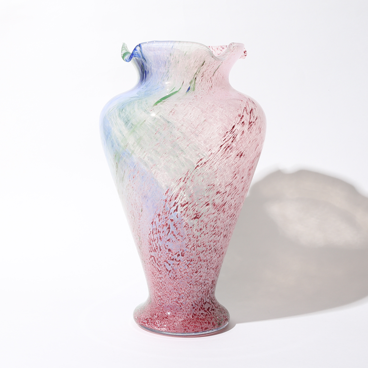 Murano Artglass Hand Blown Pink&amp;Green&amp;Blue Large Vase