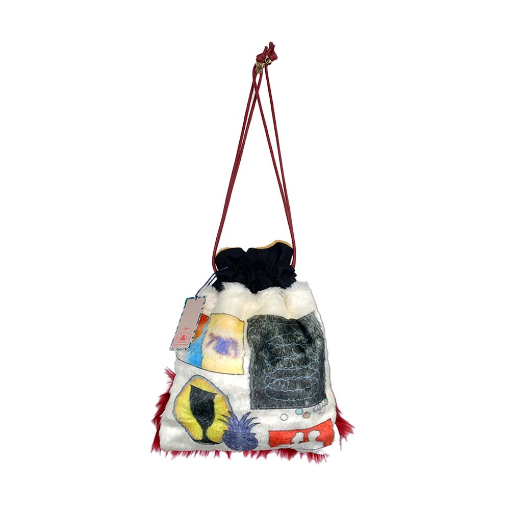 Furry Red Pouch Bag by OMEAL THE KINCHAKU
